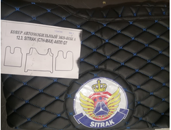 Ковры в салон для SITRAK C7H480 MAX (АТ) от 2022г, иск. кожа (черные с синей строчкой) раздельные №12,3