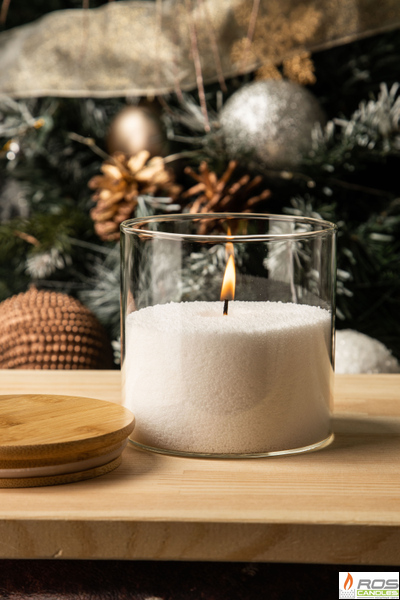 Колба/ваза стеклянная для свечей с бамбуковой крышкой - 10*10 см