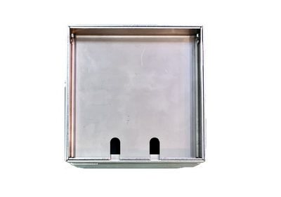 Лючок для установки в пол двух розеток, нержавеющая сталь, крышка закрыта