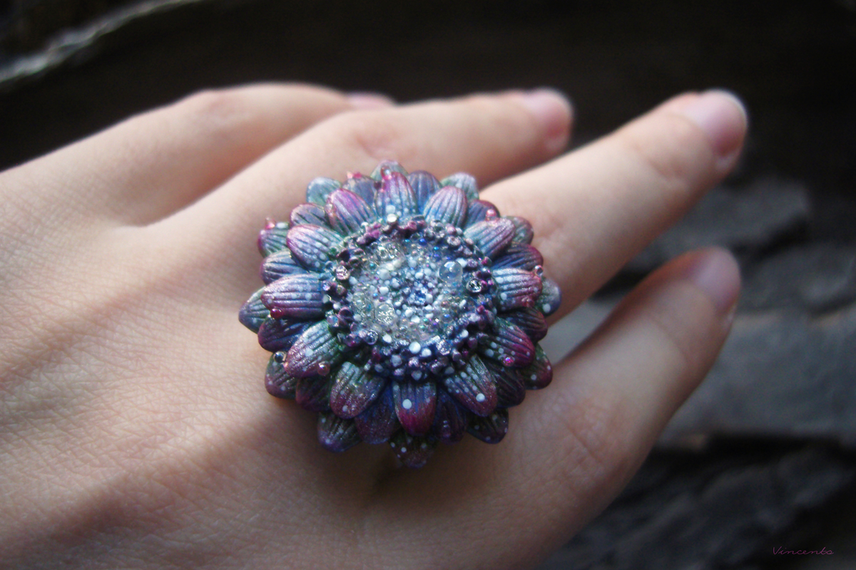 Волшебное кольцо с цветком Галлициниума из комплекта украшений "Фея Рассветного Сада!