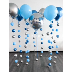 Шары цепочки с пузырями, голубой с серебром