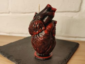 Свеча "Сердце человека" черная с красным мраморная, 1 шт., 4,5 x 8,5 см