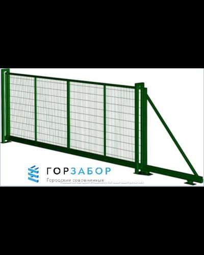 Откатные 2D ворота из сварных прутьев цинк+полимер