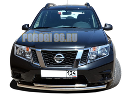 Защита переднего бампера двойная (радиус) d60/42 для Nissan Terrano 2015-