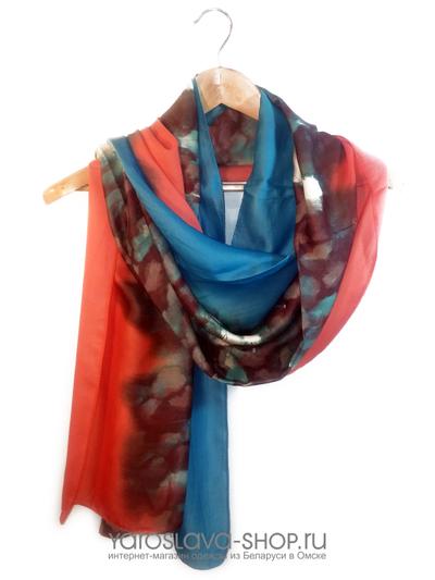 Палантин оранжево-голубой "акварель"