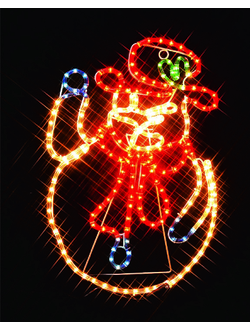 Фигура из дюралайта "Снеговик", светодиоды, уличная, желтый/красный/синий
