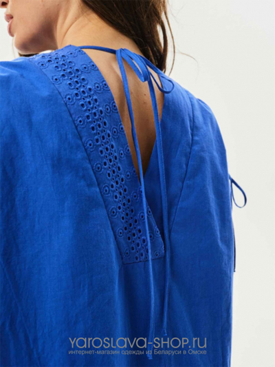 Легкое летнее платье "макси" синего цвета с кулисой на плечах