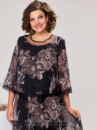 Женское шифоновое платье  в черном цвете с цветочным принтом