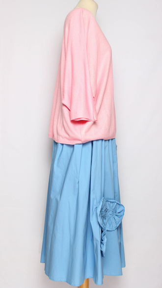 ЮБКА НАРЯДНАЯ ХЛОПОК "АППЛИКАЦИИ ЦВЕТЫ " голубая до р.54