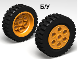 ! Б/У - Wheel 30mm D. x 13mm 13 x 24 Model Team, with Black Tire 13 x 24 Model Team 2695 / 2696, Medium Orange (2695c01) - Б/У