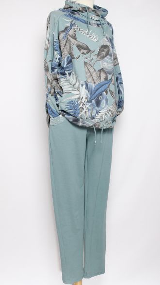 КОСТЮМ ХУДИ И БРЮКИ "Пайетки цветы" бирюзовый до 52р.