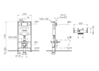 Комплект: Подвесной безободковый унитаз VitrA S10 Spinflush, с сиденьем микролифтом, инсталяцией и панелью управления 9842B003-7206
