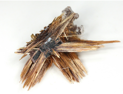 Редкость! Рутил свободного роста, сростки "звезды" золотистых игольчатых кристаллов на кристаллах гематита, Бразилия (30*18*9 мм, 1,95 г) №37912