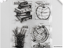 Штамп для творчества силикон "Глобус, книги, карандашница и яблоко" 16 х 14 см