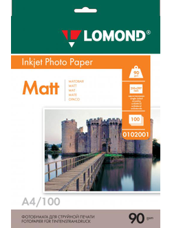 Односторонняя Матовая фотобумага Lomond для струйной печати, A4, 90 г/м2, 100 листов.