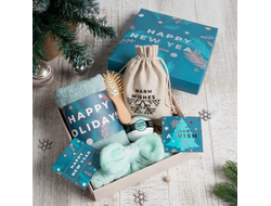 Набор подарочный  "Happy new year" с банными аксессуарами, Бирюзовый  (5 предметов)