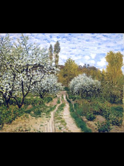 Купить греющую картину с фото репродукции Клода Моне деревья в цвету