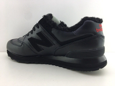 New Balance 574 (Черные полностью, кожа) Зимние с мехом