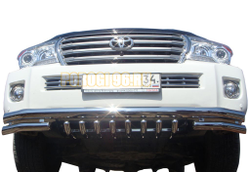 Защита переднего бампера тройная с защитой «акула» d76/60/42 для Toyota Land Cruiser 200 2013-2015