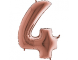 Шар (40&#039;&#039;/102 см) Цифра, 4, Розовое Золото, 1 шт.
