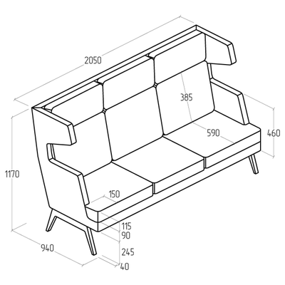 Диван Everprof Marko трехместный высокий Ткань Коричневый Темное дерево
