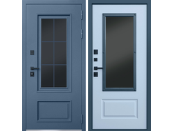 Дверь терморазрыв Эльбрус 3К серый муар с решеткой и стеклопакетом