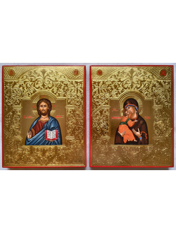 Венчальная пара. Образ Спасителя. Образ Пресвятой Божией Матери “Владимирская”. Рукописные иконы.
