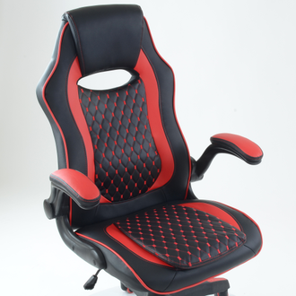 Игровое кресло K-37,  черная кожа красные вставки BR