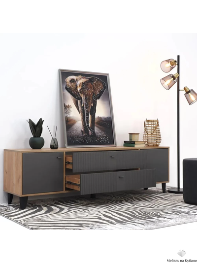 Тумба ТВ Парус-10 Дуб крафт золотой/Карбон вулкан