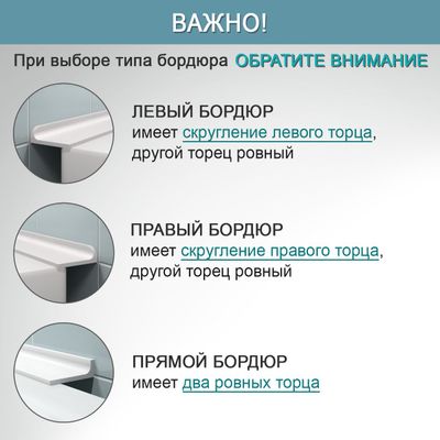 Акриловый плинтус бордюр для ванной BNV ГЛ12 12х12х750мм Белый левый