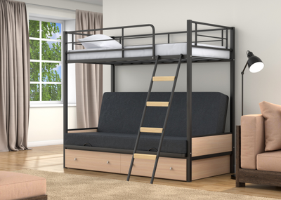 Двухъярусная кровать-диван Дакар 2 Черный (вставки дуб молочный) фото 6