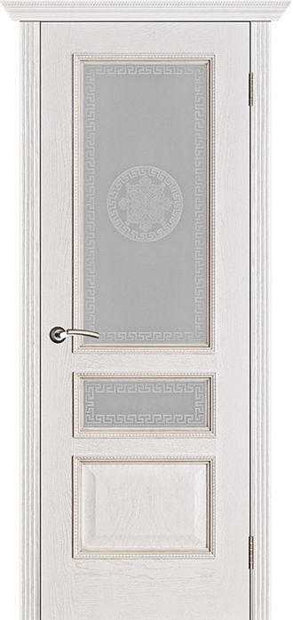 Межкомнатная дверь "Вена" белая патина тон 17 (стекло Версаче)