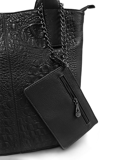 (АРТИКУЛ: 10032/0/82) СУМКА ЖЕНСКАЯ БОЛЬШАЯ, НАТУРАЛЬНАЯ КОЖА, ЧЕРНАЯ, С КОШЕЛЬКОМ, РУЧКИ ЧЕРЕЗ ПЛЕЧО