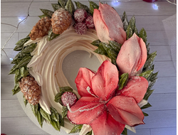 Новогодний венок из зефира ручной работы