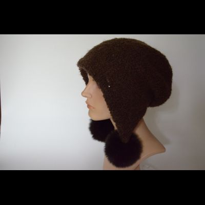 Коричневая шапка ушанка с помпонами Vizio Италия 6762