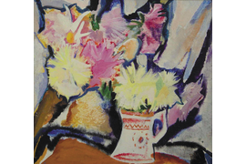 «Астры в гуцульской вазе», 1980 г., холст, темпера, 65х70