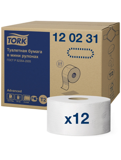 Бумага туалетная для диспенсера Tork T2 Advanced mini 2сл бел втор170м 12рул 120231