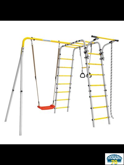 Детский спортивный комплекс для дачи ROMANA Веселая лужайка - 2 (красный/желтый/белый) (с пластиковыми качелями)
