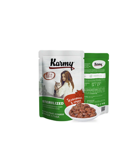 Пауч Karmy (Карми) влажный корм (пауч) для стерилизованных кошек, телятина в соусе 80 г