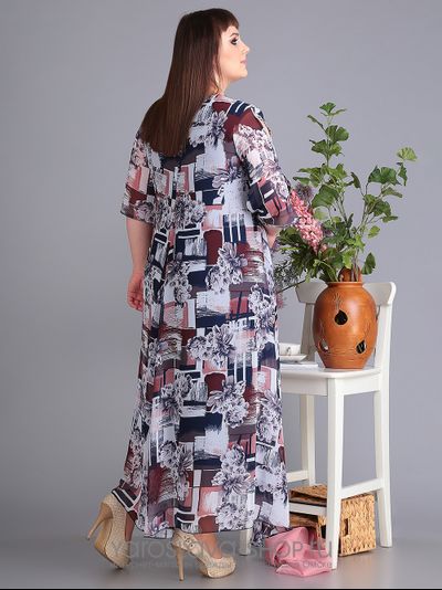 Платье серо-коричневое с абстрактным рисунком