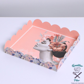 Коробка для кондитерских изделий с PVC крышкой «Живи мечтой», 18 × 18 × 3 см