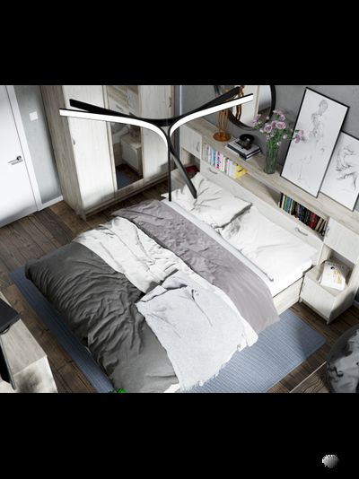 Бася (Басса) КР 552 кровать с закроватным модулем Крафт белый/Крафт серый (с настилом)