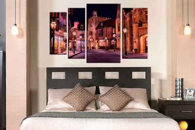 Модульная картина "По ночной улочке"