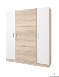 Леси шкаф 4-х створчатый без зеркал Сонома/Белый