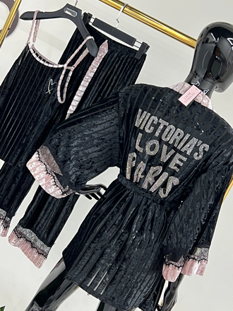 Домашняя одежда Виктория Сикрет 4в1 велюр черная с розовым