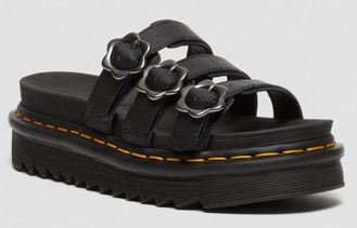 БОСОНОЖКИ DR. MARTENS BLAIRE FLOWER BUCKLE LEATHER SLIDE ЧЕРНЫЕ