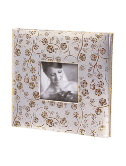 Фотоальбом BRAUBERG свадебный, 20 магнитных листов 30х32 см, под фактурную кожу, бело-золотой, 391126