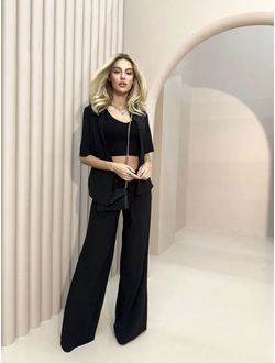 Кроп-топ из вискозной пряжи с V-вырезом (черный)