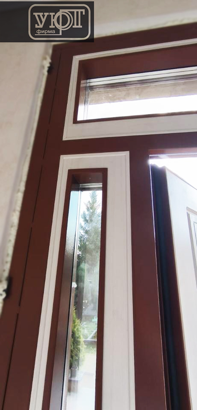 №11. входная дверь с фрамугами в коттедж. плёнка vinorit