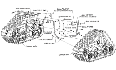 Гусеничный привод НЕВА  ГС-1 (вал.30) (5 катков + 1 звездочка МЕТАЛЛ) (треугольная, цвет синий)